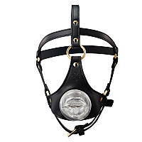 Маска-сбруя для минета LOCKINK SEVANDA Blowjob Head Harness, черная, с мягкой вставкой в виде губ