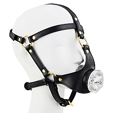Маска-сбруя для минета LOCKINK SEVANDA Blowjob Head Harness, черная, с мягкой вставкой в виде губ