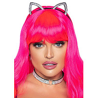 Набор кошечки Leg Avenue Cat ear headband and choker, чокер и ушки, украшен стразами