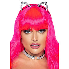 Набор кошечки Leg Avenue Cat ear headband and choker, чокер и ушки, украшен стразами