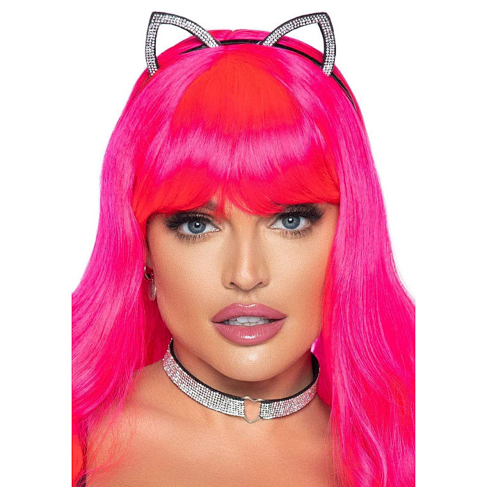 Набір кішечки Leg Avenue Cat ear headband and choker, чокер та вушка, прикрашений стразами