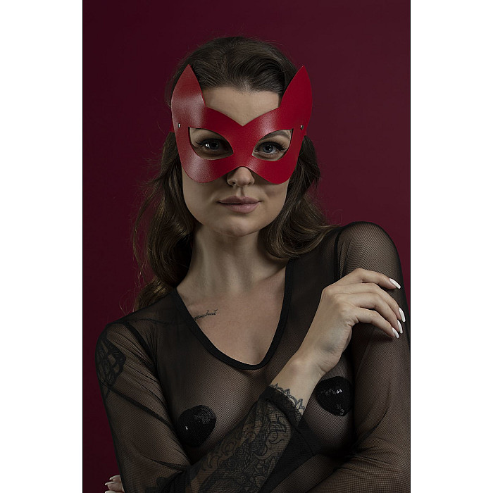 Маска кішечки Feral Feelings - Kitten Mask, натуральна шкіра, червона