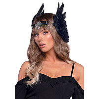 Пов’язка на голову з крилами Leg Avenue Feather headband Black, пір’я та натуральна шкіра