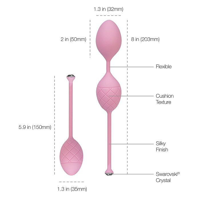 Роскошные вагинальные шарики PILLOW TALK - Frisky Pink с кристаллом, диаметр 3,2см, вес 49-75гр