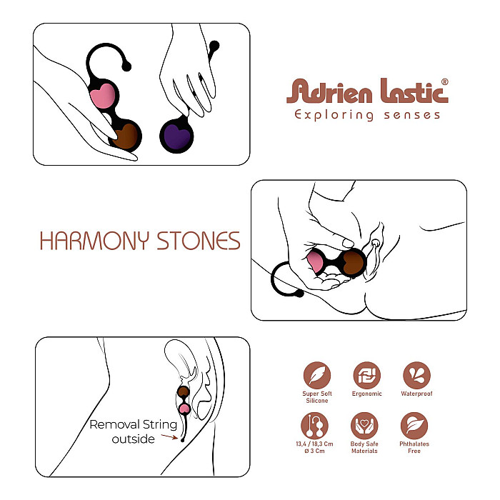 Вагинальные шарики Adrien Lastic Harmony Stones, полудрагоценные камни, диаметр 3 см, 2 держателя