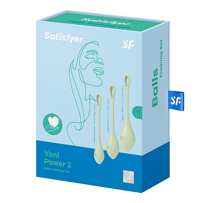 Набор йони-бусин Satisfyer Yoni Power 2 Light Green, диаметр 2-2,5-3 см, масса 22-44-73 г