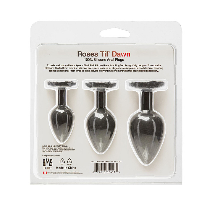 Набор силиконовых анальных пробок BMS Roses Til’ Dawn Silicone Anal Plug Kit Starter Kit Black