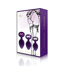 Набор силиконовых анальных пробок с кристаллом Rianne S: Booty Plug Set Purple, диаметр 3,2см, 3,5см, 4,2см