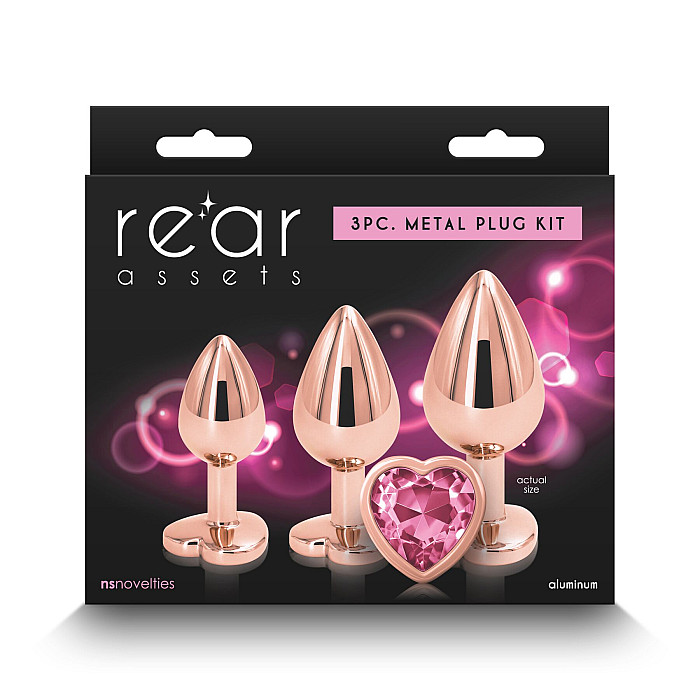 Набор анальных пробок NS Novelties Rear Assets - Trainer Kit - Rose Gold - Pink Heart
