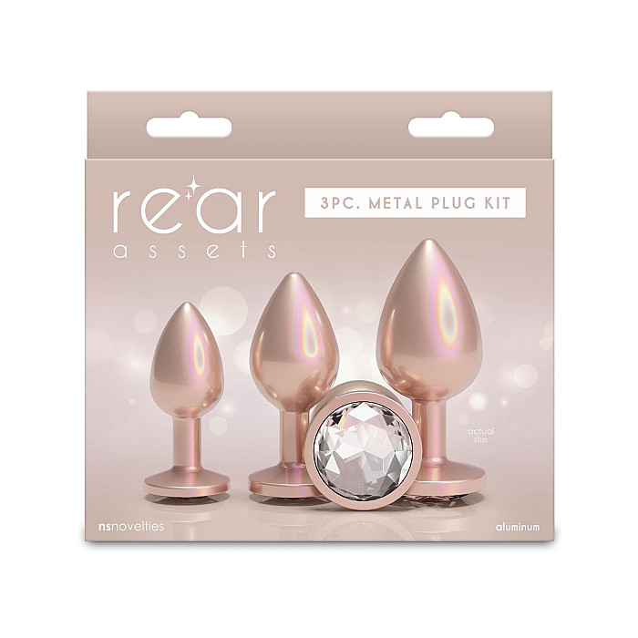 Набор анальных пробок NS Novelties Rear Assets - Trainer Kit - Iridescent Champagne - Clear Gem
