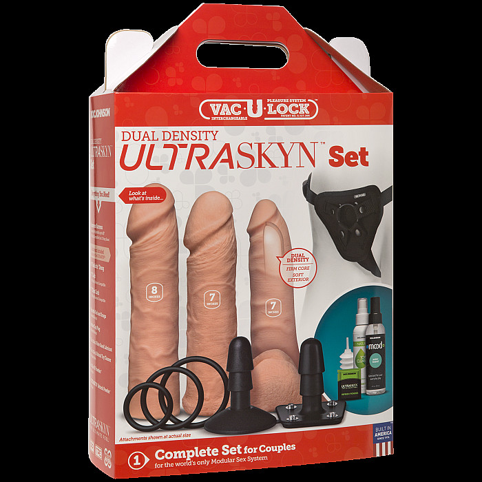Набір для страпона Doc Johnson Vac-U-Lock Dual Density UltraSKYN Set, діаметр 3×4,5см