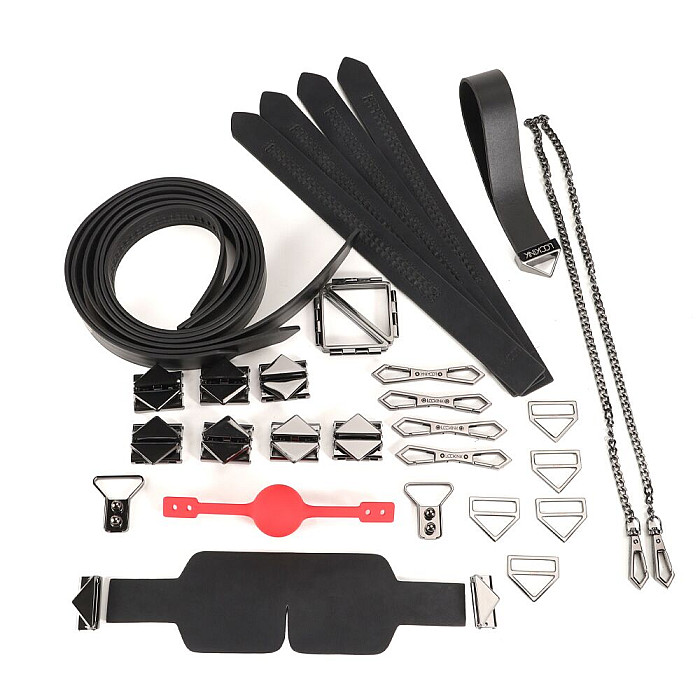 БДСМ-набор LOCKINK Bondage & Restraint Set, черный, натуральная кожа, фиксаторы, маска, кляп