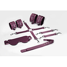 Набір Feral Feelings BDSM Kit 5 Burgundy, наручники, поножі, хрестовина, маска, падл