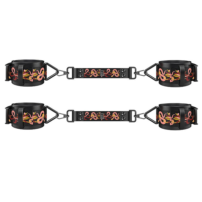 БДСМ-набор LOCKINK The Flowering Serpent Bondage Set, черный, с рисунком в виде змей, 7 предметов