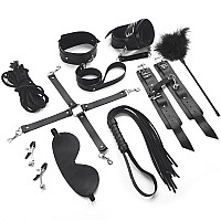 Набір Art of Sex - BDSM Set Leather, 10 предметів, натуральна шкіра, Чорний