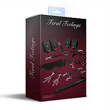 Набор Feral Feelings BDSM Kit 7 Black, наручники, поножи, коннектор, маска, паддл, кляп, зажимы