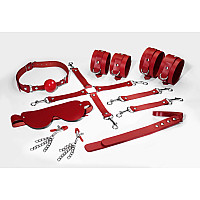 Набір Feral Feelings BDSM Kit 7 Red, наручники, поножі, конектор, маска, падл, кляп, затискачі