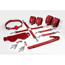 Набор Feral Feelings BDSM Kit 7 Red, наручники, поножи, коннектор, маска, паддл, кляп, зажимы