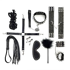 BDSM-набор Art of Sex – Spikes BDSM Set Leather, 10 предметов, черный, натуральная кожа