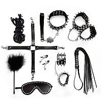 BDSM-набор Art of Sex – Spikes BDSM Set Leather, 10 предметов, черный, натуральная кожа