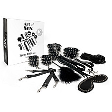 BDSM-набор Art of Sex – Spikes BDSM Set Leather, 10 предметов, черный, натуральная кожа