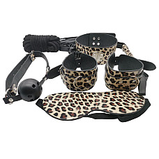 Набор MAI BDSM STARTER KIT Nº 75 Leopard: плеть, кляп, наручники, маска, ошейник, веревка, зажимы