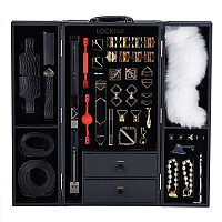 БДСМ-набор LOCKINK All-in-1 BDSM Play Kit, черный, кожа с тиснением, предметы для бондажа, шибари, ваксплея