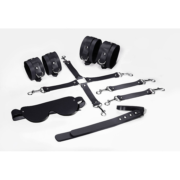 Набор Feral Feelings BDSM Kit 5 Black, наручники, поножи, крестовина, маска, паддл