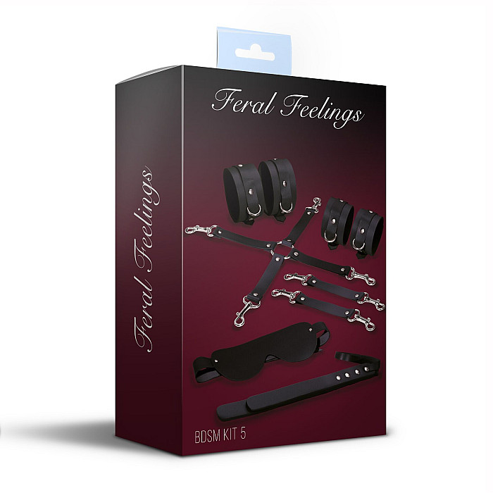 Набор Feral Feelings BDSM Kit 5 Black, наручники, поножи, крестовина, маска, паддл