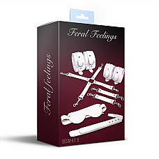 Набор Feral Feelings BDSM Kit 5 White, наручники, поножи, крестовина, маска, паддл