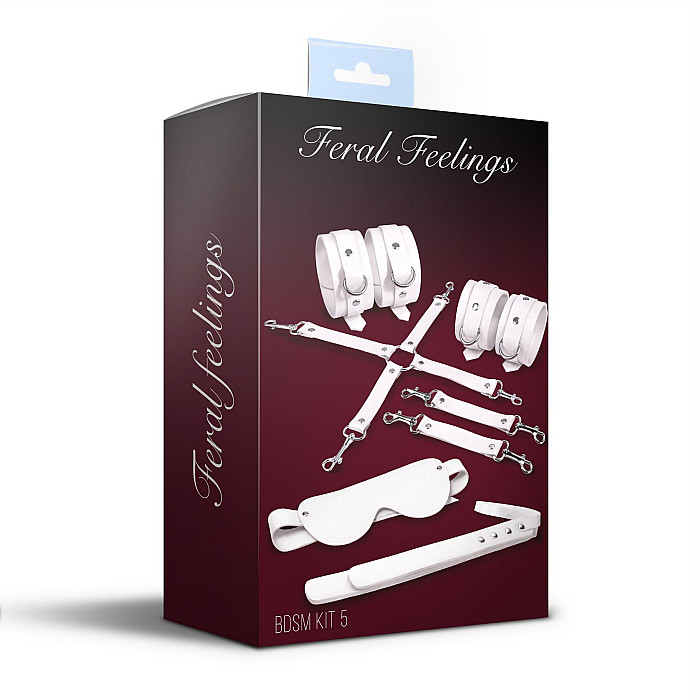 Набор Feral Feelings BDSM Kit 5 White, наручники, поножи, крестовина, маска, паддл
