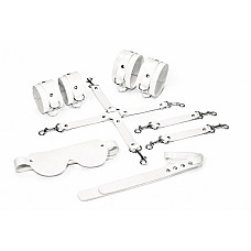 Набор Feral Feelings BDSM Kit 5 White, наручники, поножи, крестовина, маска, паддл