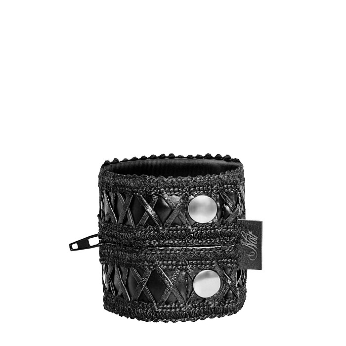 Женский кошелек-браслет Noir Handmade F326, black, под кожу, рельефный узор, карман на молнии
