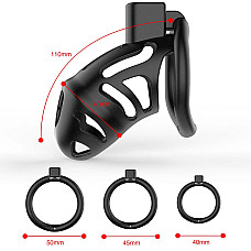Клетка для пениса LOCKINK SEVANDA Naja-Cobra Chastity Cage Satin Black, 3 кольца разных размеров