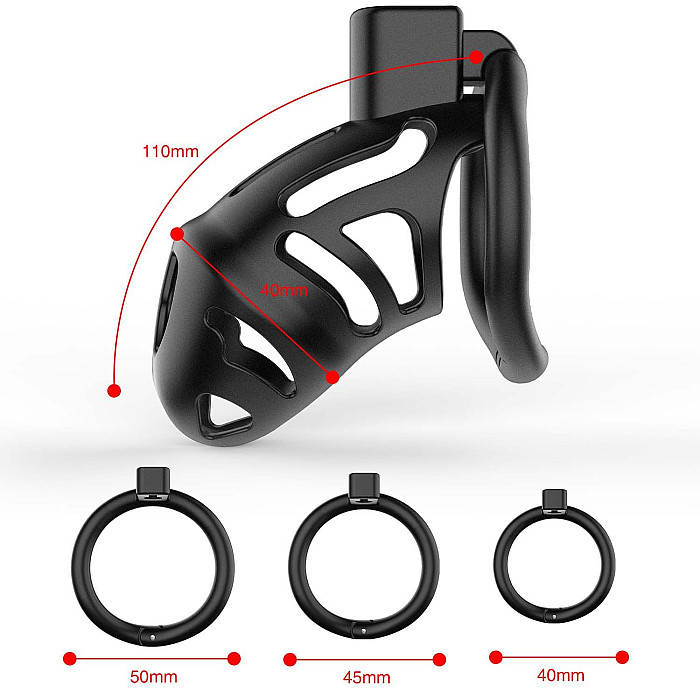 Клетка для пениса LOCKINK SEVANDA Naja-Cobra Chastity Cage Satin Black, 3 кольца разных размеров