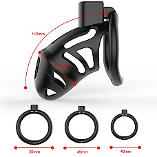 Клетка для пениса LOCKINK SEVANDA Plastic Penis Chastity Cage, черная, 3 кольца разных размеров