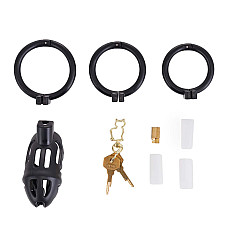 Клетка для пениса LOCKINK SEVANDA Plastic Penis Chastity Cage, черная, 3 кольца разных размеров