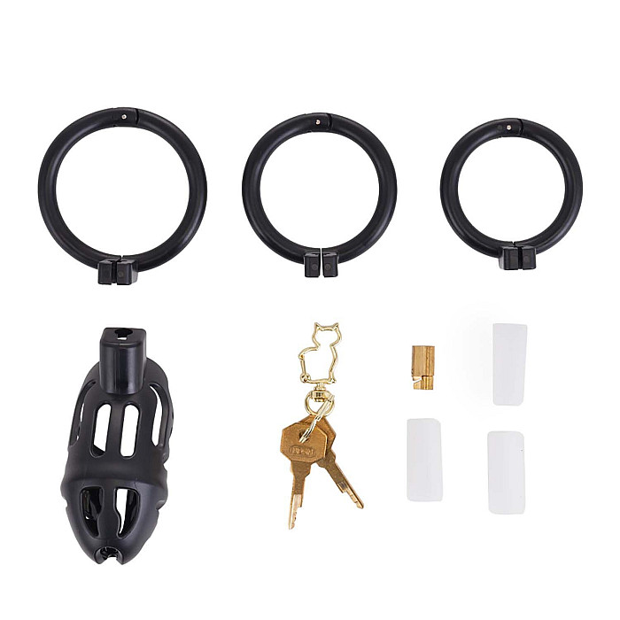 Клетка для пениса LOCKINK SEVANDA Plastic Penis Chastity Cage, черная, 3 кольца разных размеров