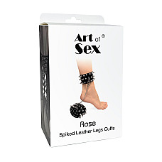 Поножи с шипами из натуральной кожи Art of Sex - Rose, цвет черный