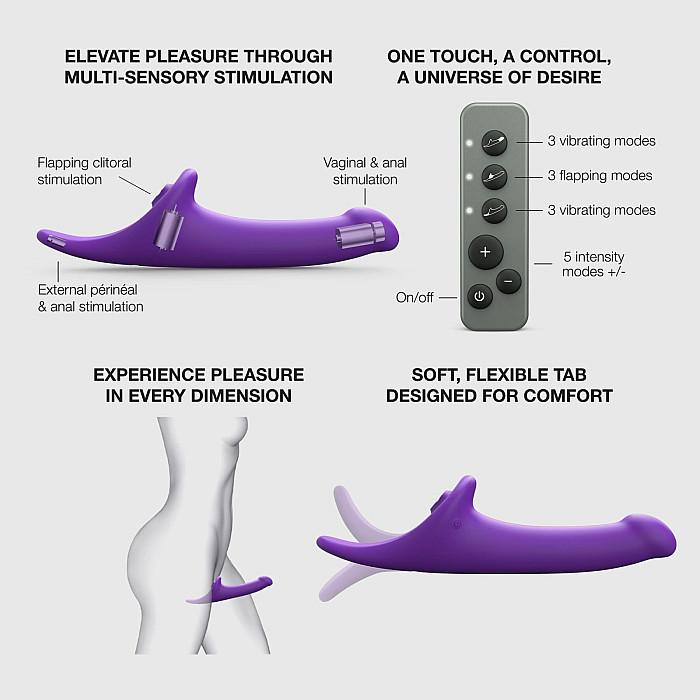 Вібронасадка для страпону з вакуумною стимуляцією Strap-On-Me Multi Orgasm Dildo L Purple