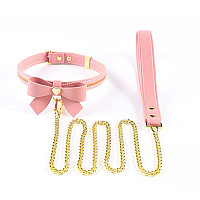Ошейник с поводком LOCKINK SEVANDA Love Heart Butterfly Leather Collar Set, розовый, с бантом