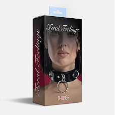 Ошейник для фиксации из натуральной кожи Feral Feelings - D-Rings Black