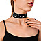 Ошейник из натуральной кожи с заклепками и стразами Art of Sex - Jenna Collar, Черный