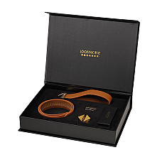 Ошейник с поводком LOCKINK Tied Collar with Leash Set, коричневый, цепь с кожаной петлей и карабином