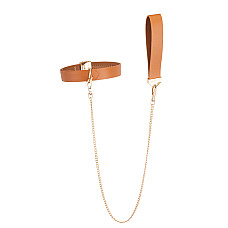 Ошейник с поводком LOCKINK Tied Collar with Leash Set, коричневый, цепь с кожаной петлей и карабином