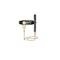 Роскошный ошейник с поводком Zalo Collar & Leash Set Black, натуральная кожа
