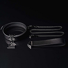 Ошейник с поводком LOCKINK Tied Collar with Leash Set, черный, цепь с кожаной петлей и карабином