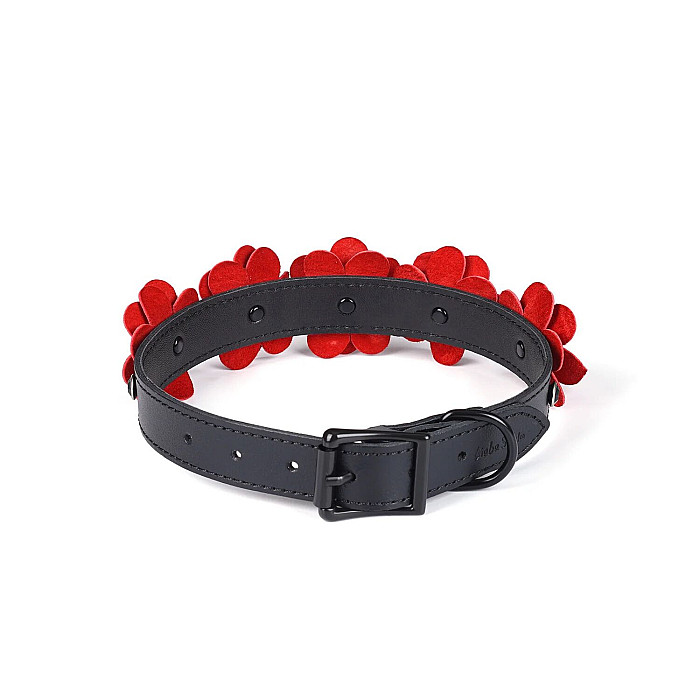Нашийник з повідцем Liebe Seele Flower Rhythm - Black and Red Leather Flowers collar with Leash