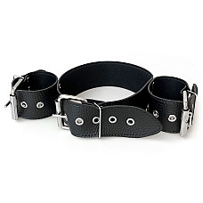Нашийник з наручниками із натуральної шкіри Art of Sex - Bondage Collar with Handcuffs