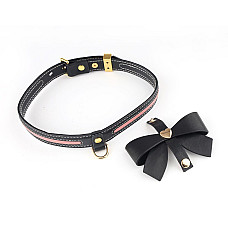Ошейник с поводком LOCKINK SEVANDA Love Heart Butterfly Leather Collar Set, черно-розовый, с бантом